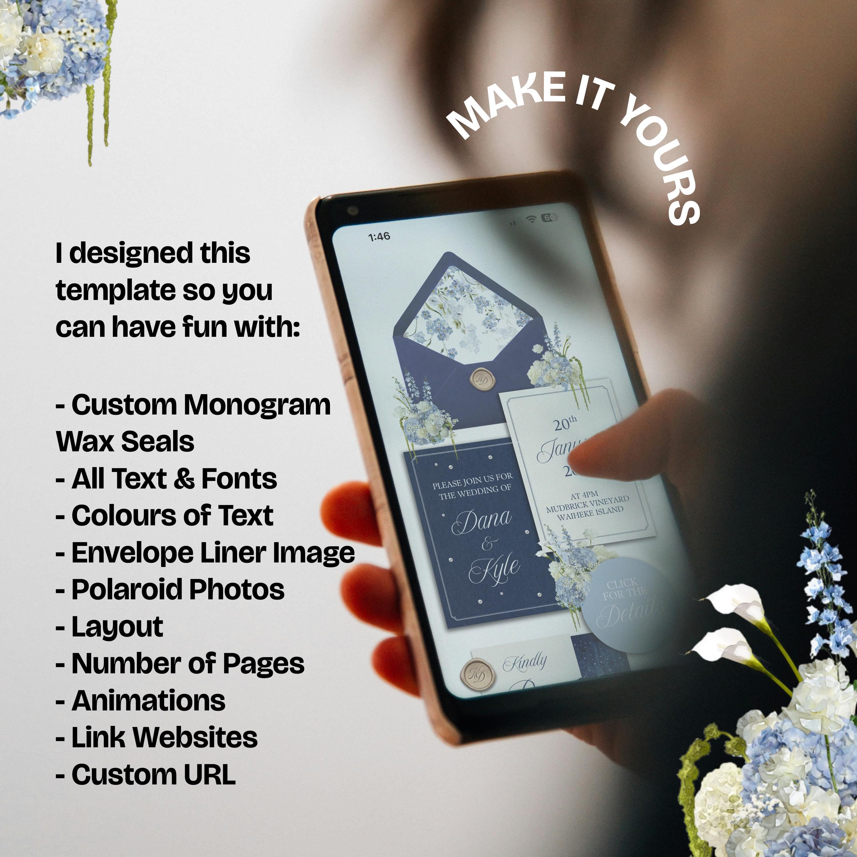 Navy Blue Wedding Website Template with RSVP: Editable Canva Design (Digital Download)
